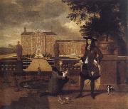 unknow artist, John Rose,the royal gardener,presenting a pineapple to Charles ii before a fictitious garden